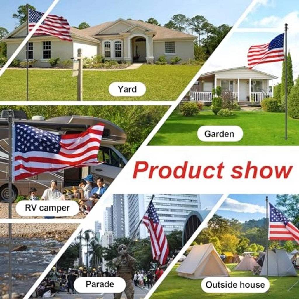 Black flag pole with U.S. flag for outdoor yard and garden display