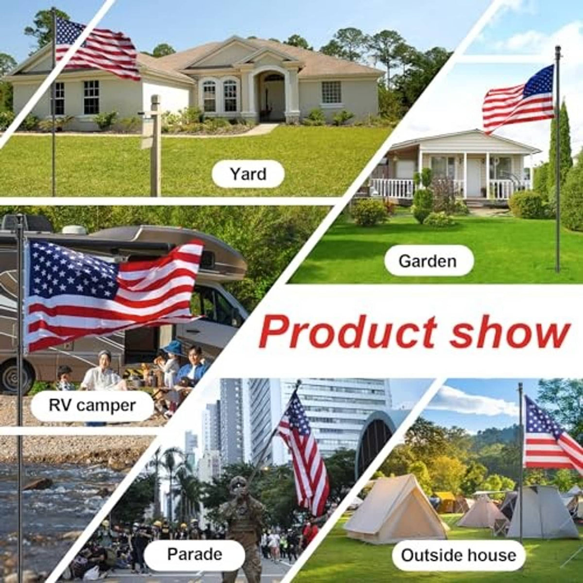 Black flag pole with U.S. flag for outdoor yard and garden display