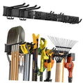 48-inch black wall-mounted tool organizer rack with multiple curved hooks