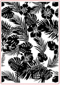 Tropical hibiscus embossing folder pattern in black and white with thin red frame