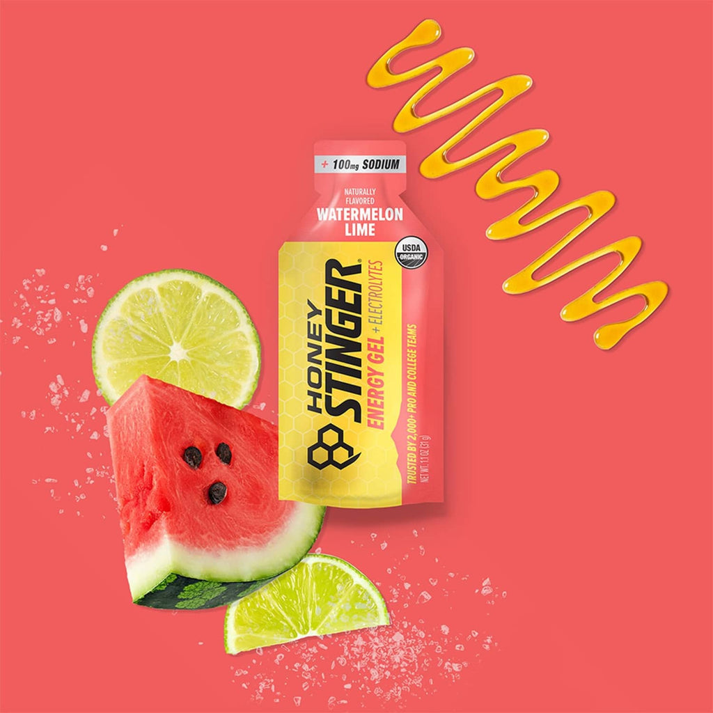 Watermelon lime energy gel sachet with lime and watermelon graphics