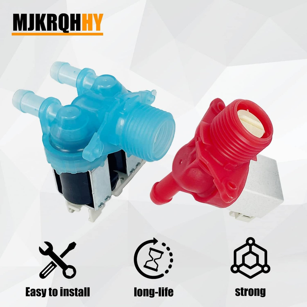 Washer inlet valves set: blue cold valve and red hot valve with threaded outlets