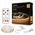 COB LED strip light kit with LED reel, power adapters, and RF remote in box