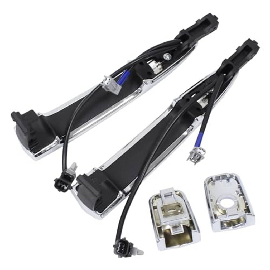 Chrome door handle assembly with internal parts, keyless entry sensors, and wiring