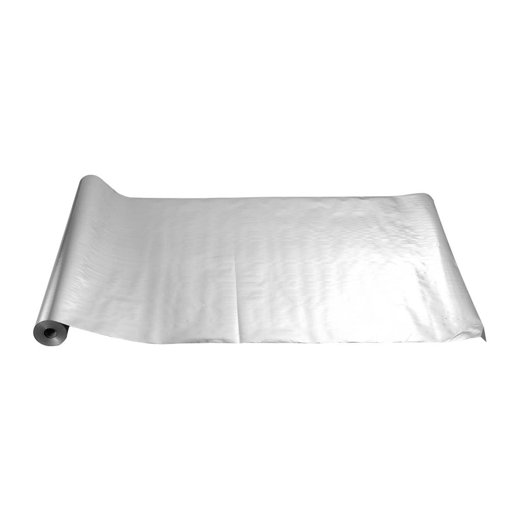 Reflective radiant barrier insulation roll, folded silver-gray foil blanket with perforations