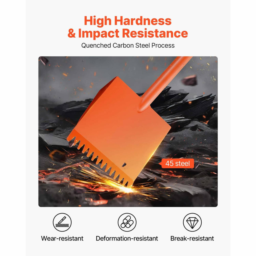 Orange roof shingle stripper shovel with wide serrated blade and D-grip handle
