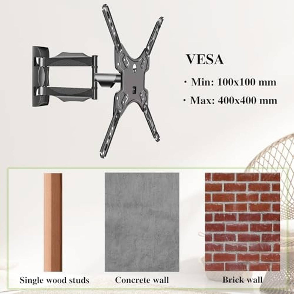 TV wall mount showing VESA minimum and maximum sizes with multi-position arms