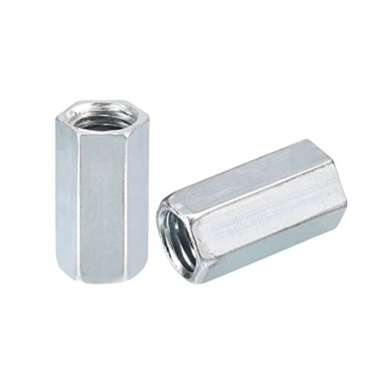 Galvanized hex coupling nuts with M12 thread, cylindrical bodies (two)