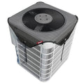 Mesh air conditioner cover with top fan opening and gray edging, for outdoor AC