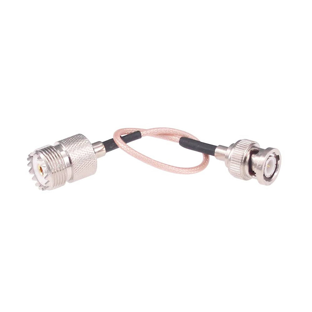 RG316 BNC male to UHF female SO-259 coax extension adapter cable, 6 in, silver connectors
