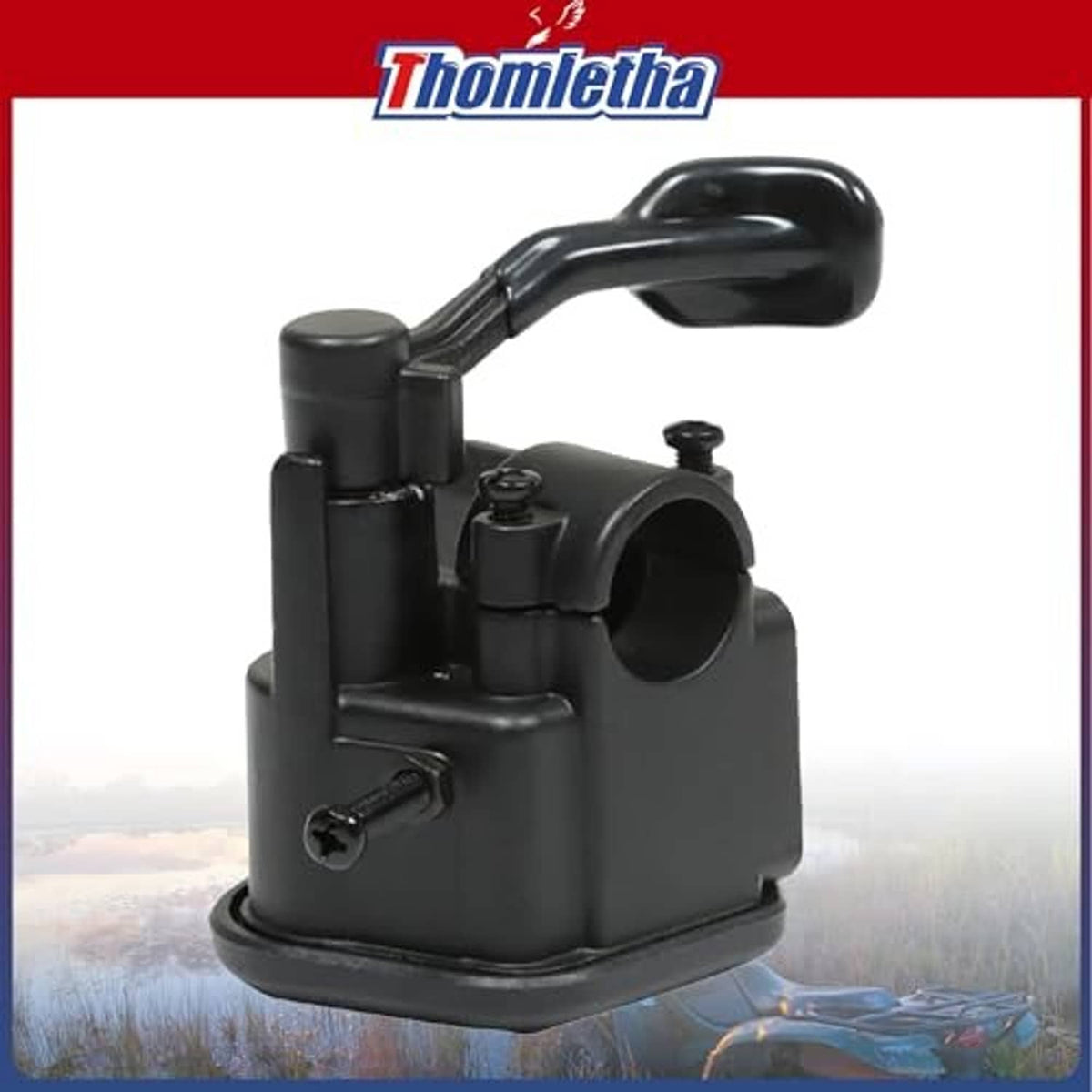 Black thumb throttle replacement with curved lever and Thometha logo