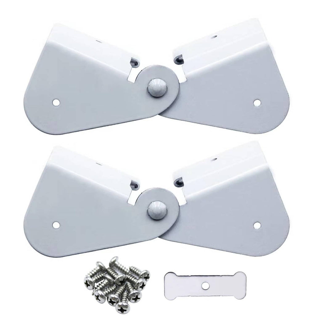 White flip-up gutter downspout hinge brackets with center pin and mounting screws, 2 pack