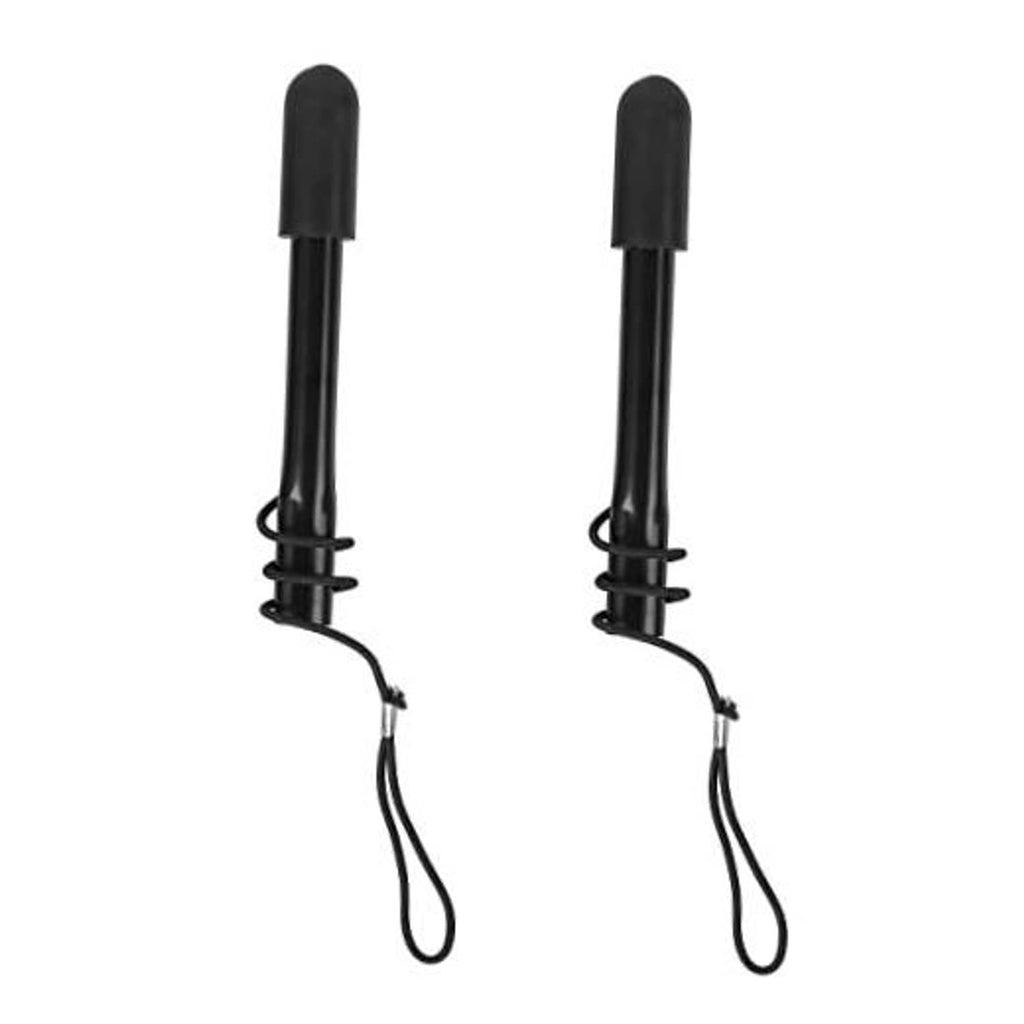 Wheelchair brake handle extension pair with black rubber grips and pull lanyard loops