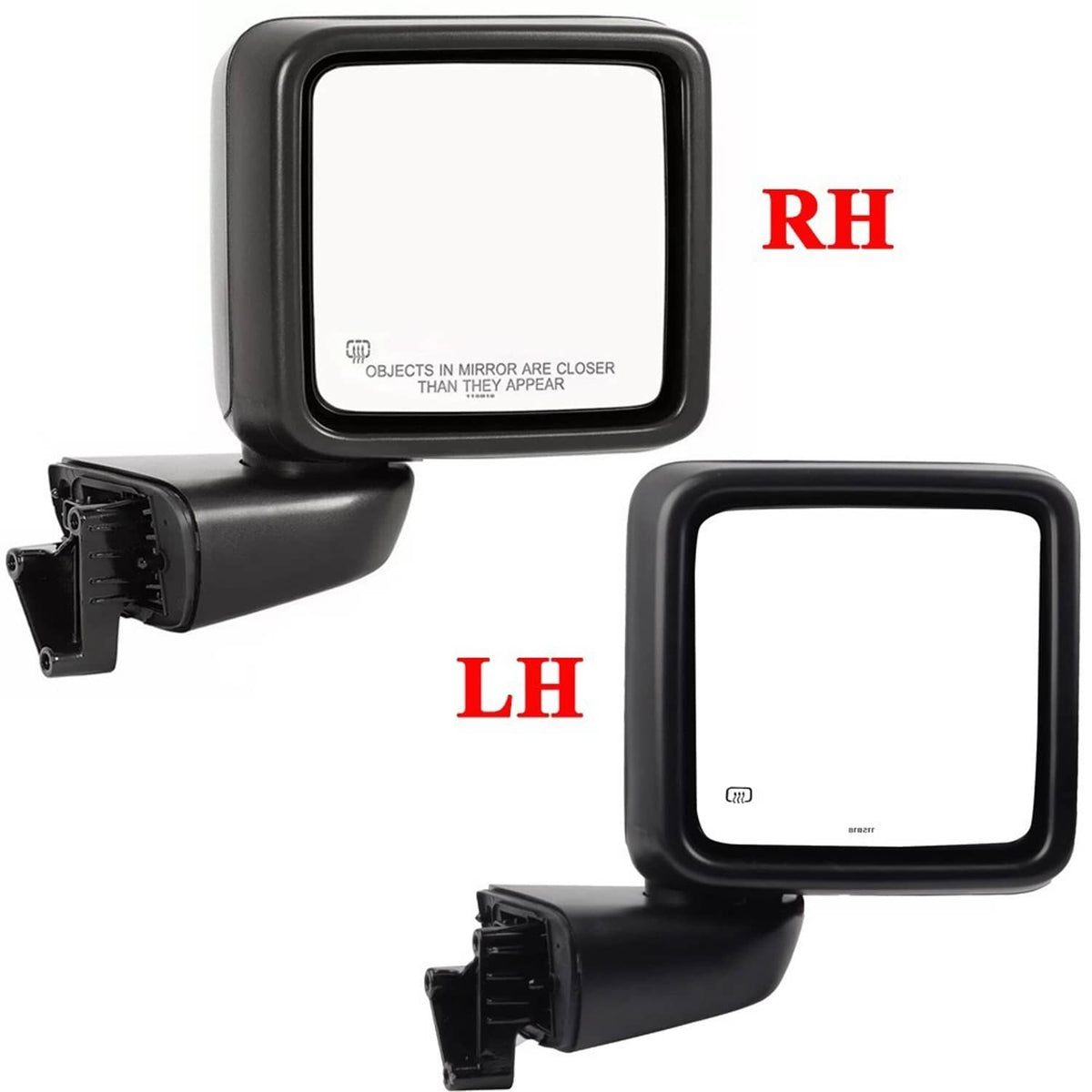 RH and LH black heated power side mirrors with clear lens and black housing