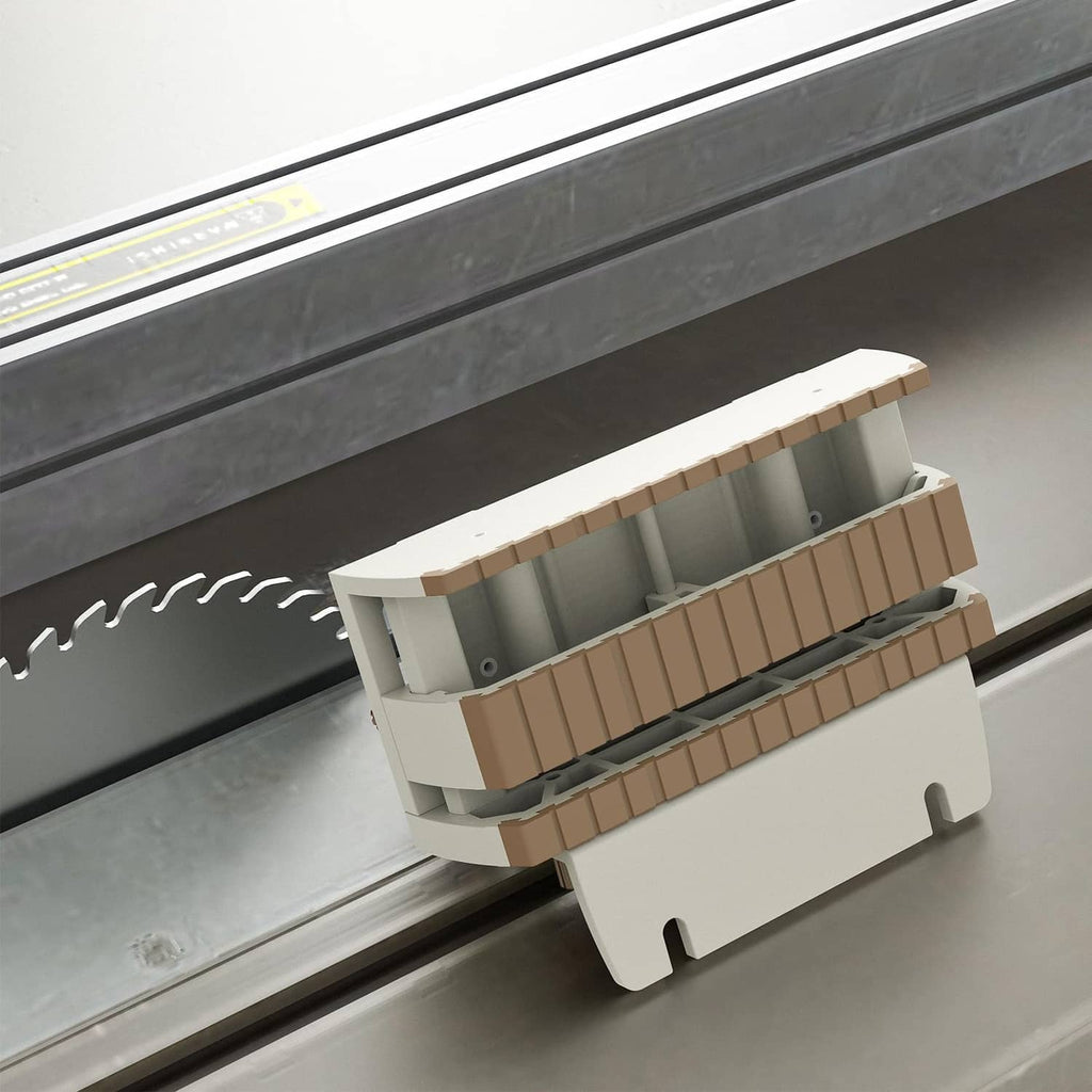 Zebekk push block for table saws, cream with brown ribbed non-slip pads and handle