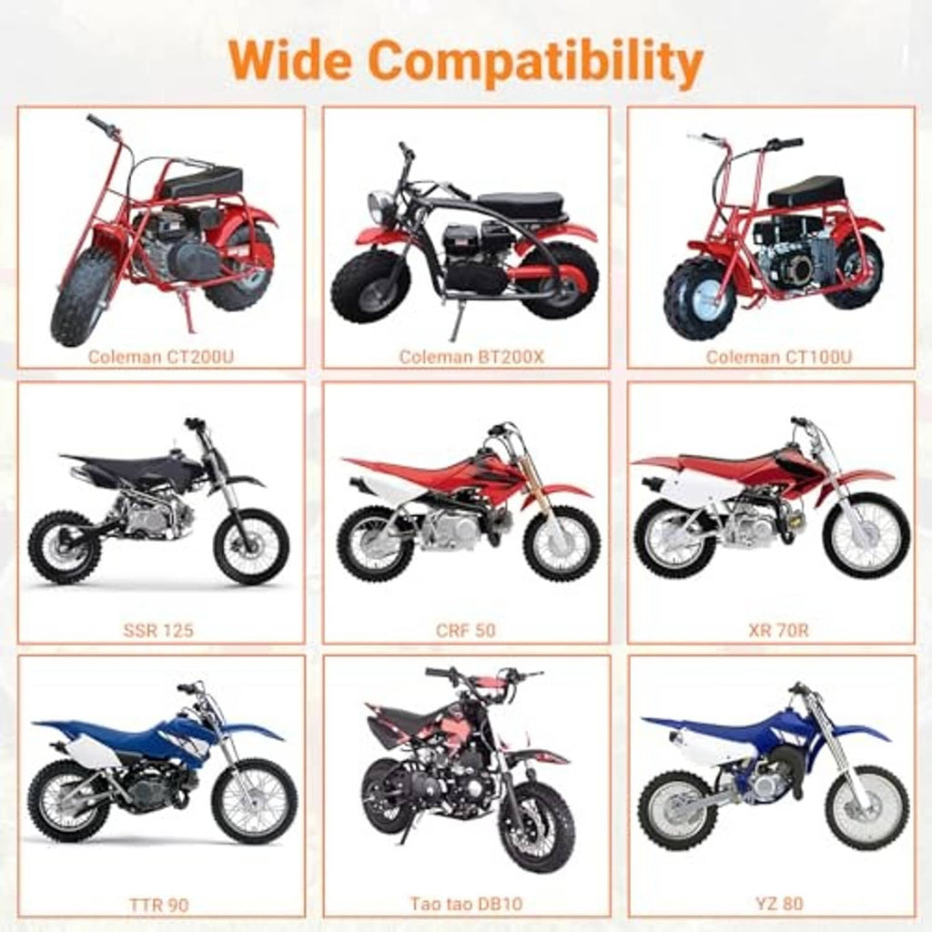 Clutch lever compatibility chart showing multiple mini motorcycles with lever