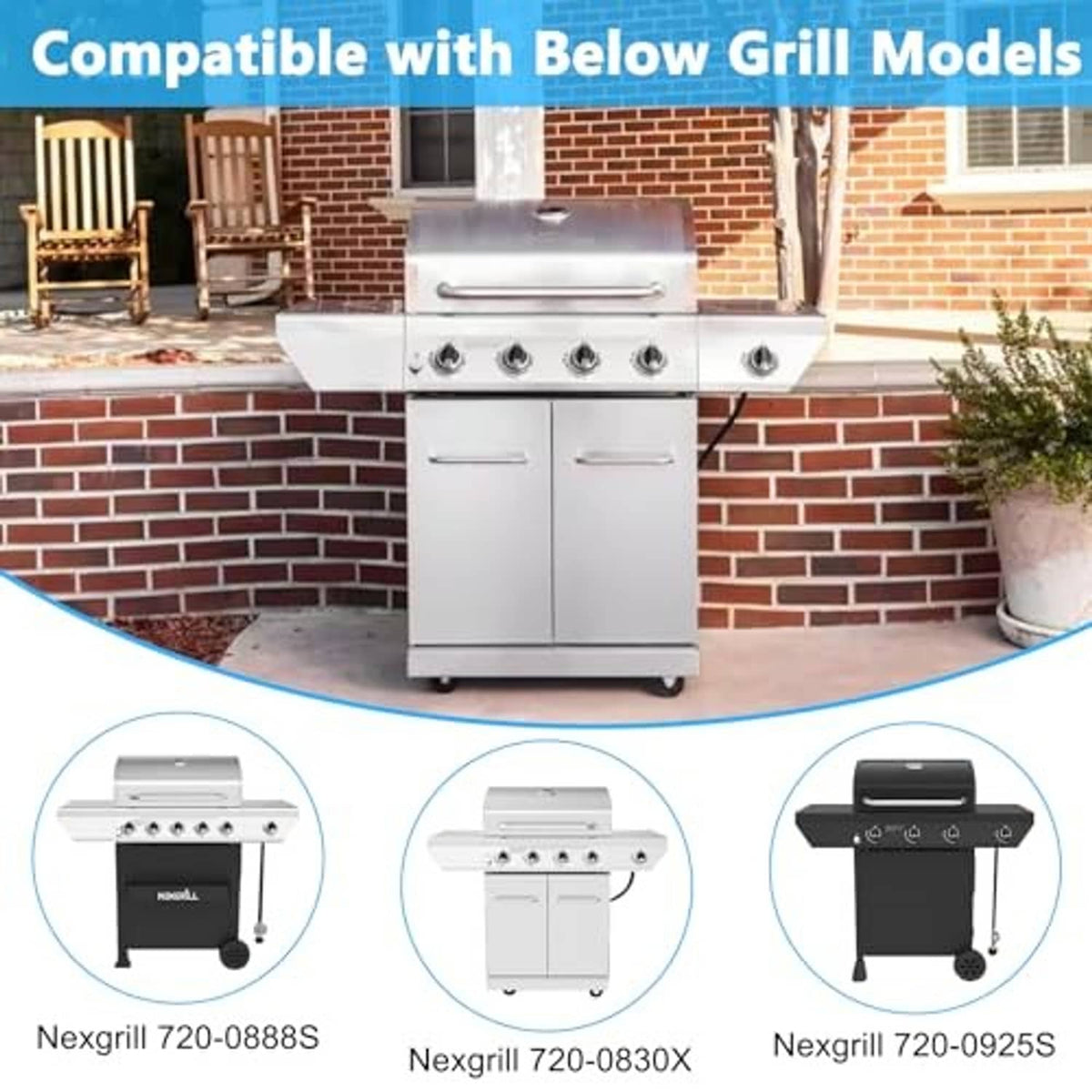 Outdoor 5-burner gas grill with replacement flame burner kit installed on burner area