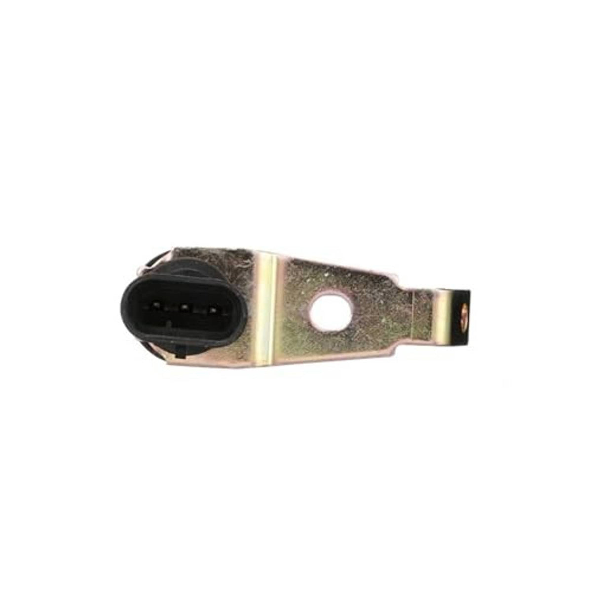 Crankshaft position sensor with black plug socket and zinc-plated metal mounting bracket