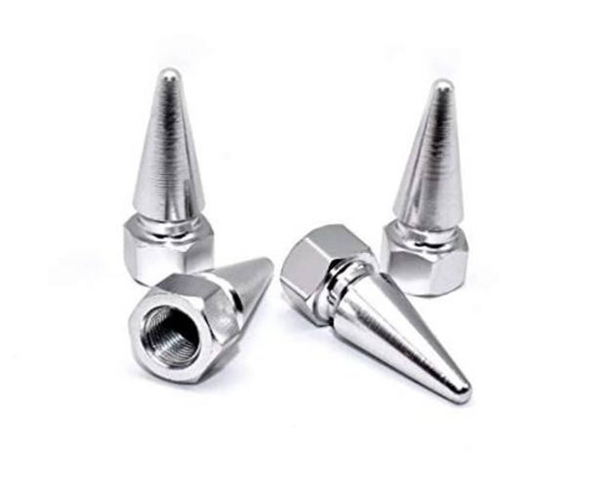 Chrome spike valve stem caps, universal fit, set of 4