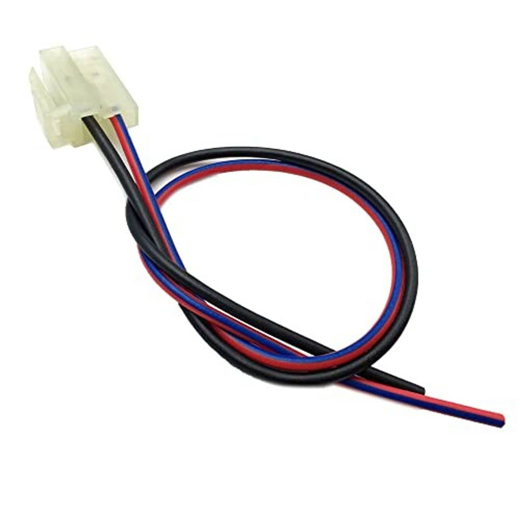 Alternator pigtail harness with white connector block and black/red/blue insulated wire leads