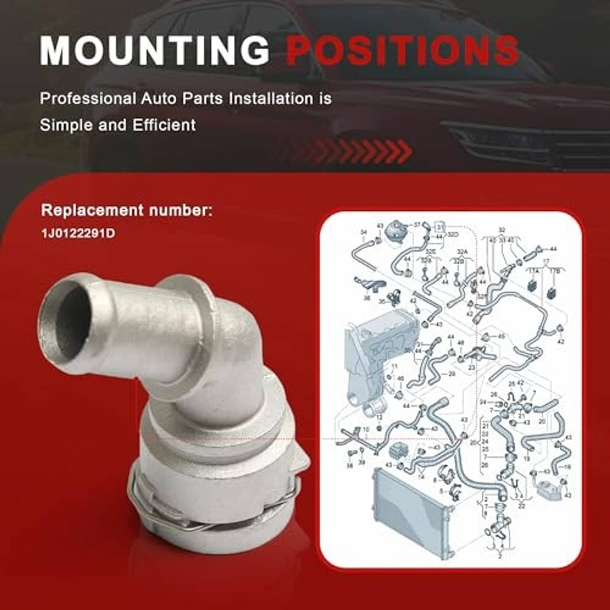 Aluminum coolant hose connector elbow with mounting flange and hose clamp