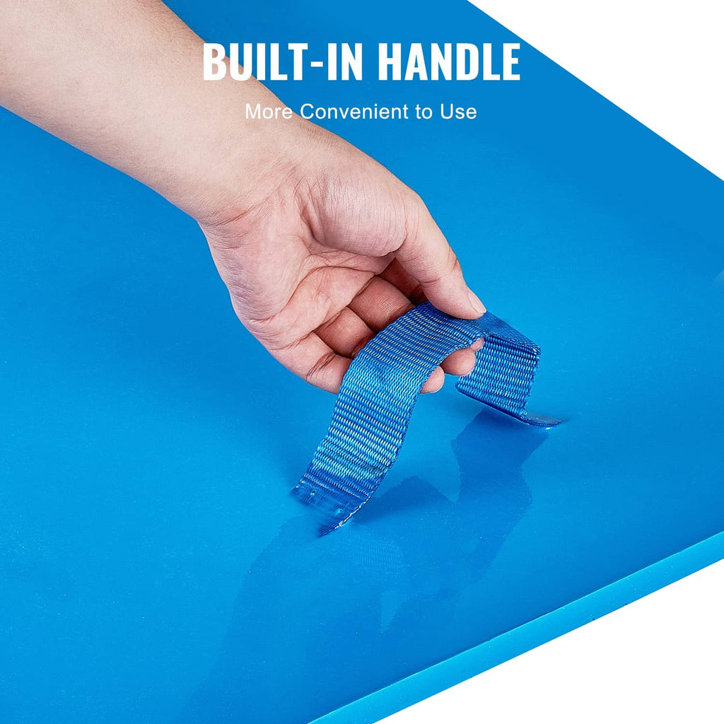 Blue concrete texture mat with built-in carrying handle strap for easy use