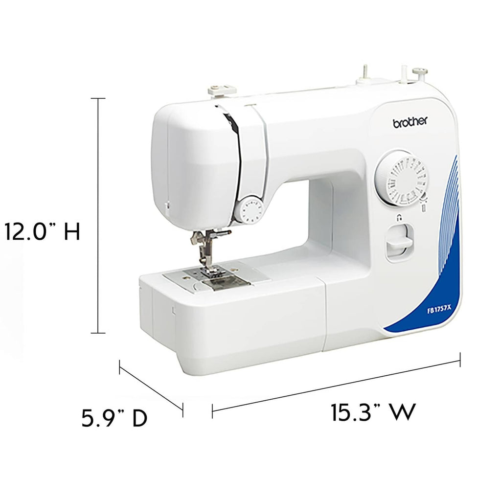 Brother mechanical sewing machine in white with front access panel and stitch dial