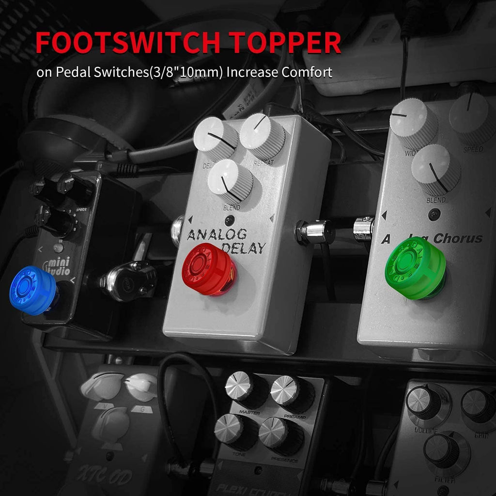 Glow-in-the-dark footswitch topper button on a guitar effect pedal