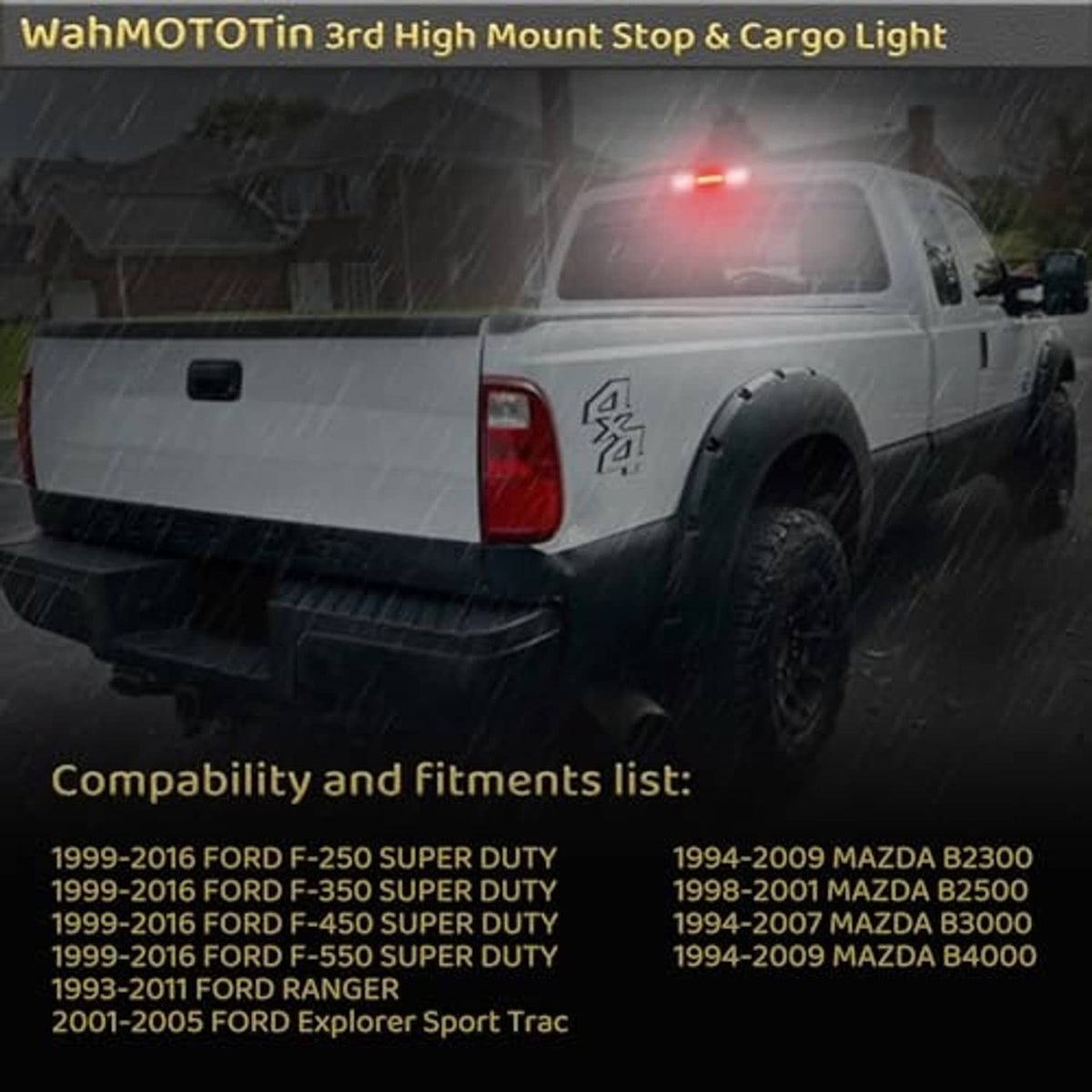 LED high mount stop light installed on pickup truck rear center