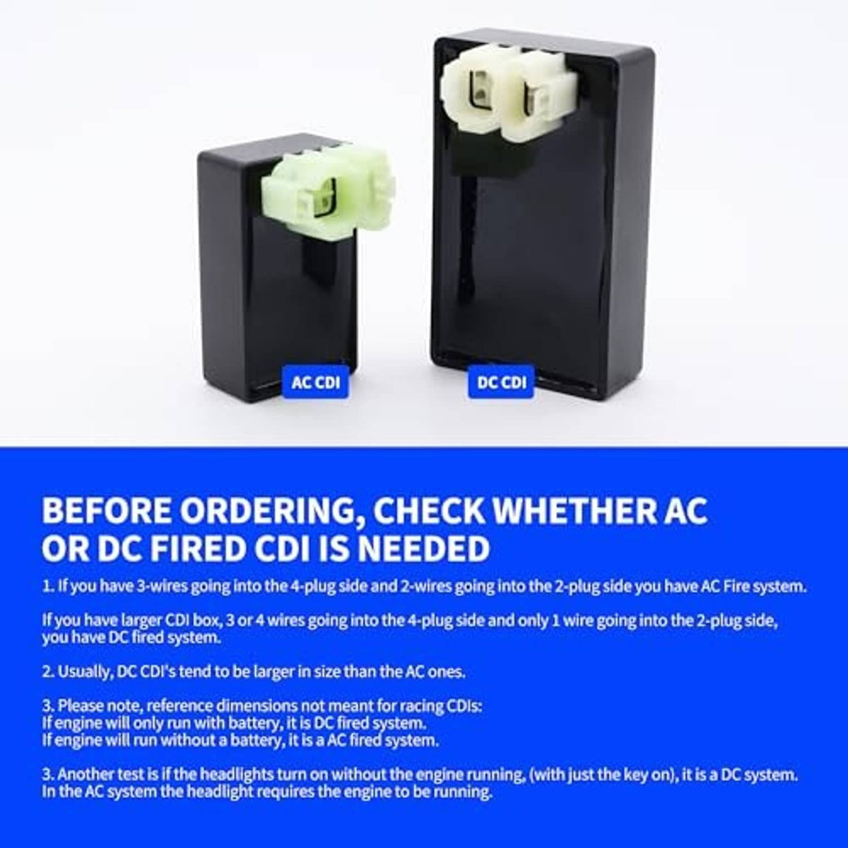 Black CDI module box pair with white and black connectors for AC/DC CDI