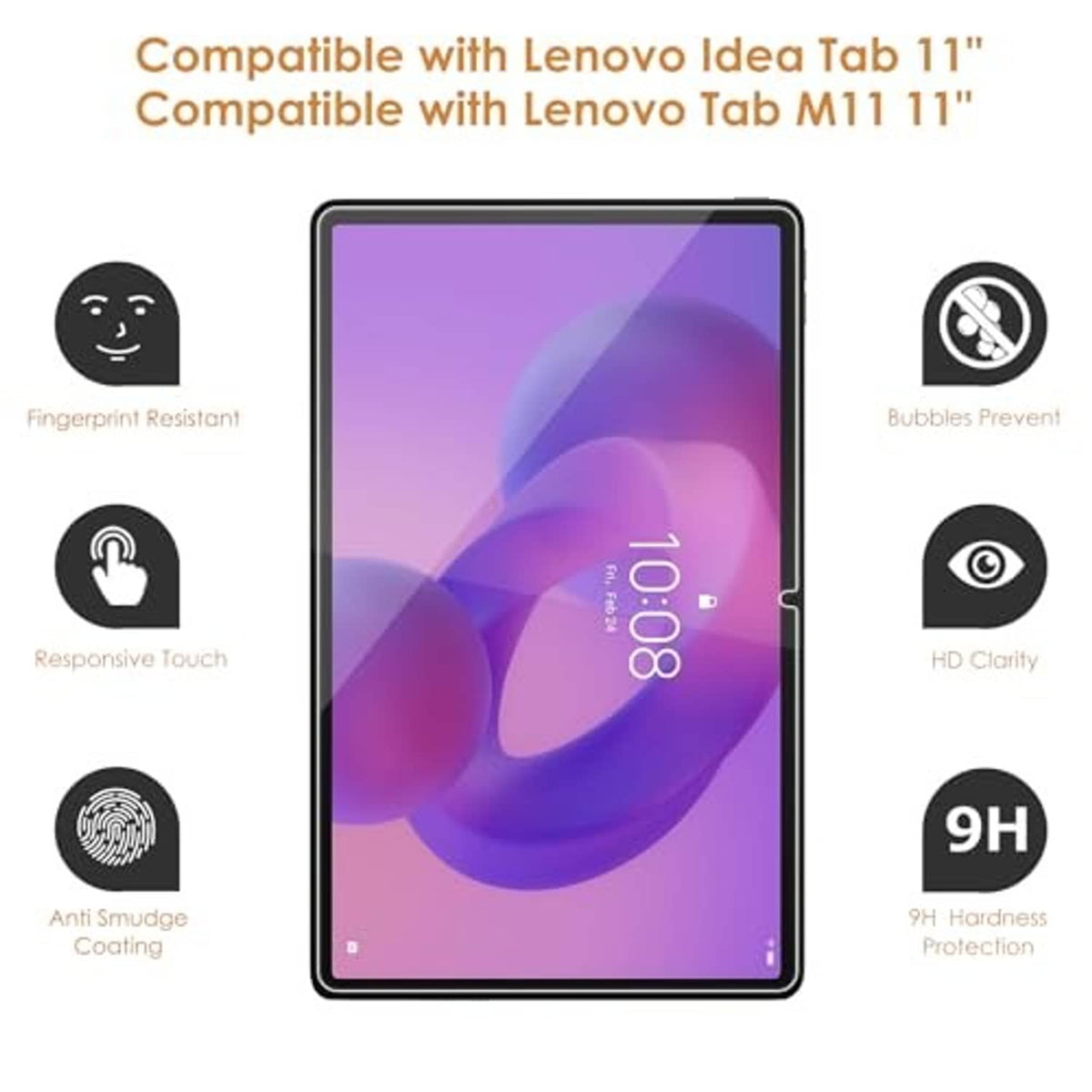 Clear 9H tempered glass tablet screen protector with bubble-free and anti-fingerprint
