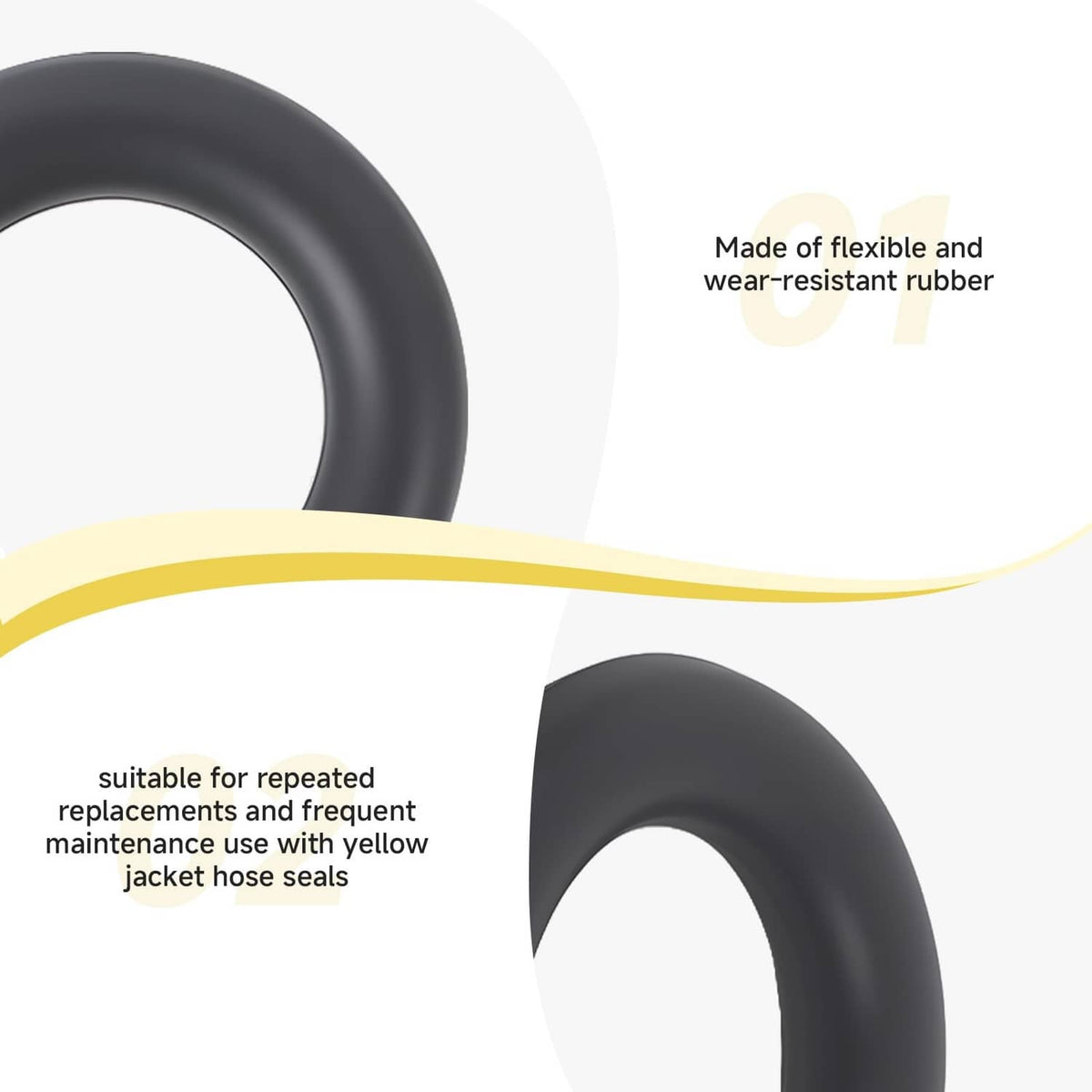 Black rubber O-ring seals close-up, flexible wear-resistant material