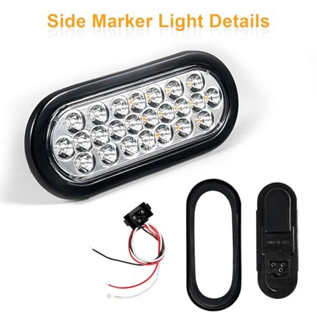 Oval LED side marker light kit with black housing, wiring leads, and mounting piece