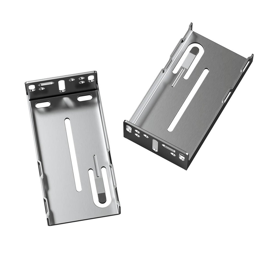 Pair of side-mount drawer slide brackets, silver steel with elongated mounting slots