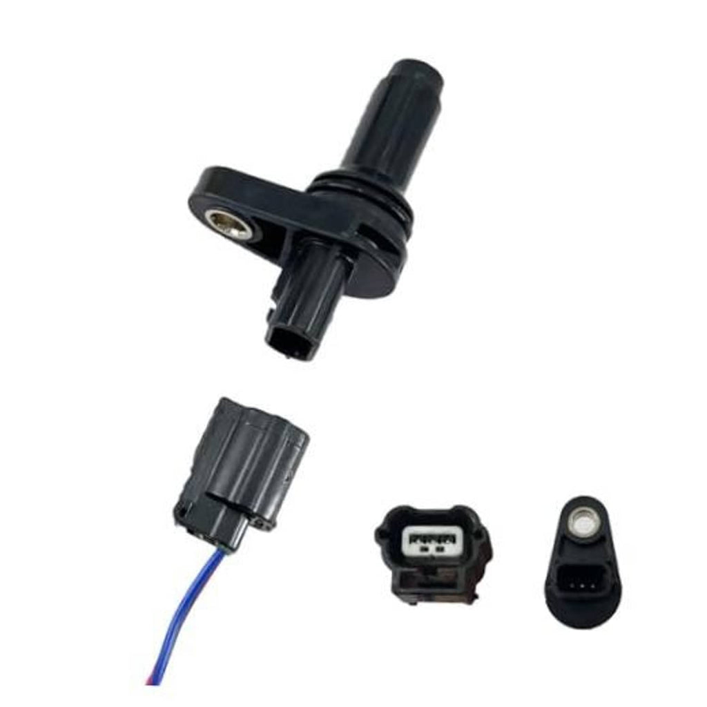 Black crankshaft position sensor with connector plug and blue wire harness pigtail