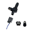 Black crankshaft position sensor with connector plug and blue wire harness pigtail