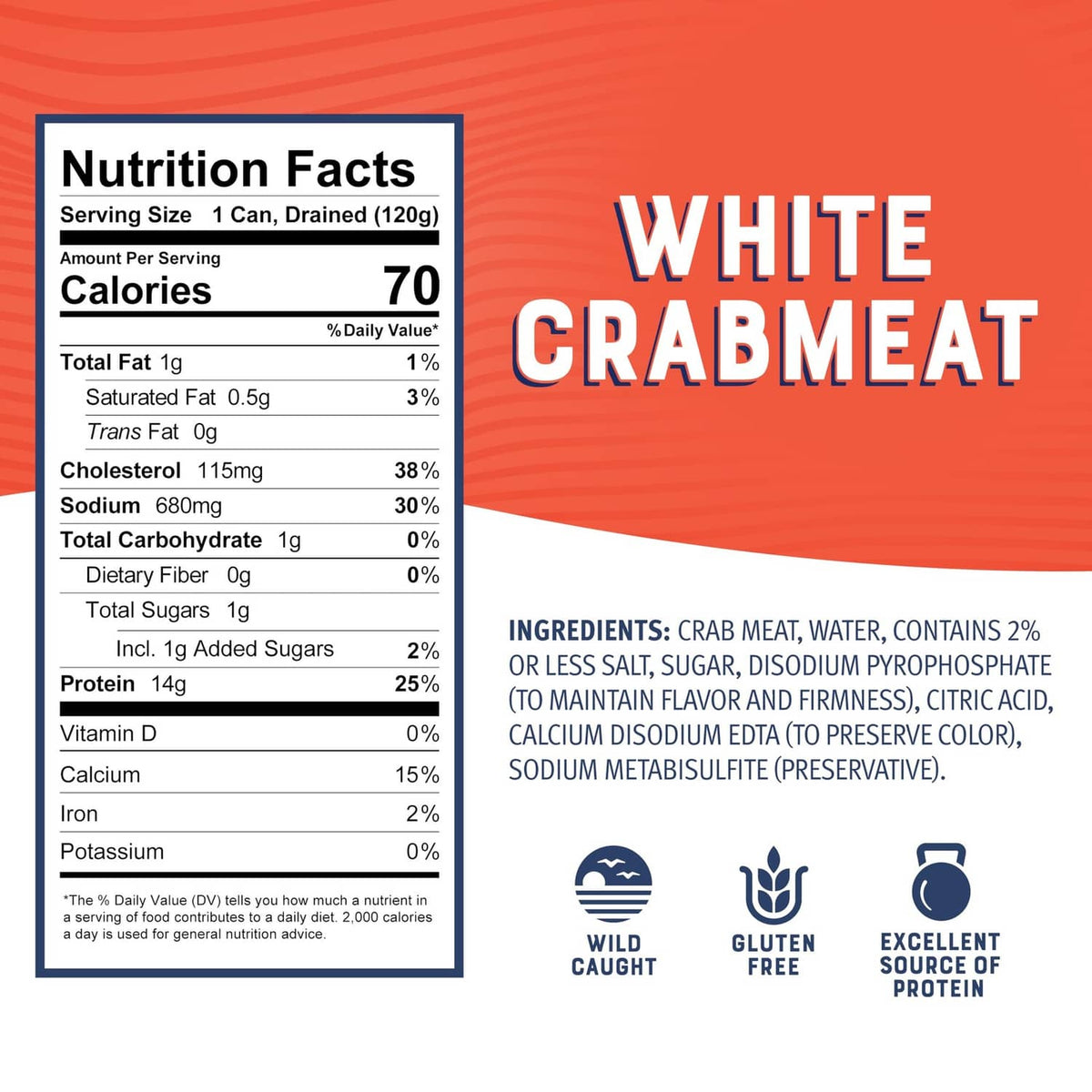 Bumble Bee white crab meat nutrition facts for 1 can (120 g, drained)