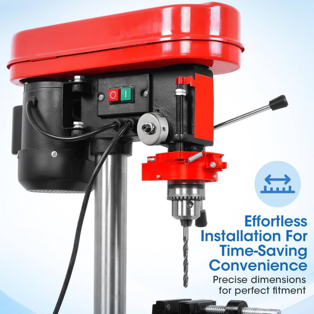 Drill press with spindle and control switch, shown from the front