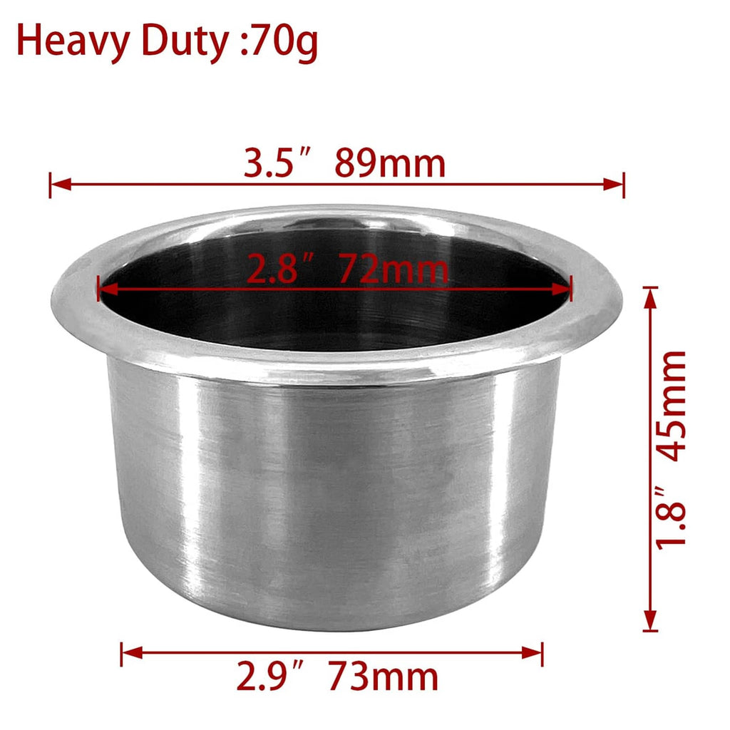 Stainless steel drop-in anti-spill cup with 2.8 in opening and 4.8 in height