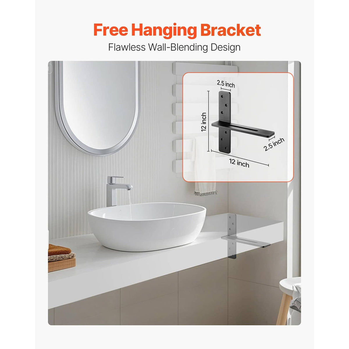 Matte black floating shelf brackets installed on wall for wall-mounted shelves