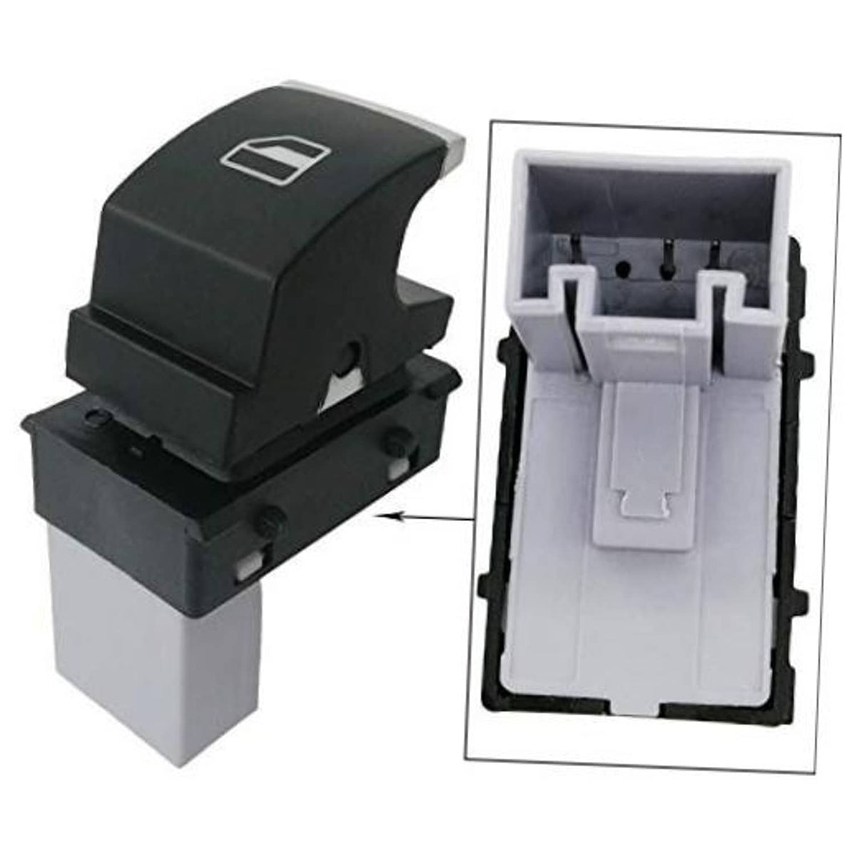 Passenger-side power window switch button with black control and light gray housing