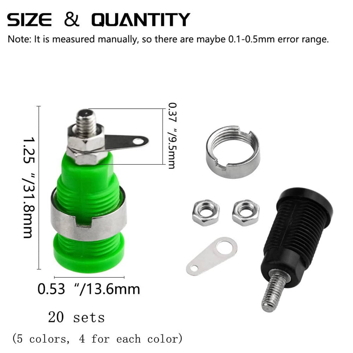Green 4mm banana socket binding post plug with mounting bracket and nuts