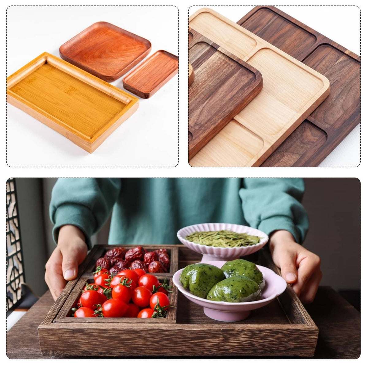 Wooden tray templates and matching pocket inserts on a table