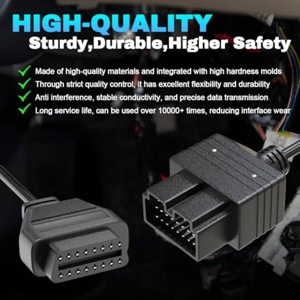 Black OBD1 to OBD2 adapter cable with 20-pin and 16-pin connectors, close-up