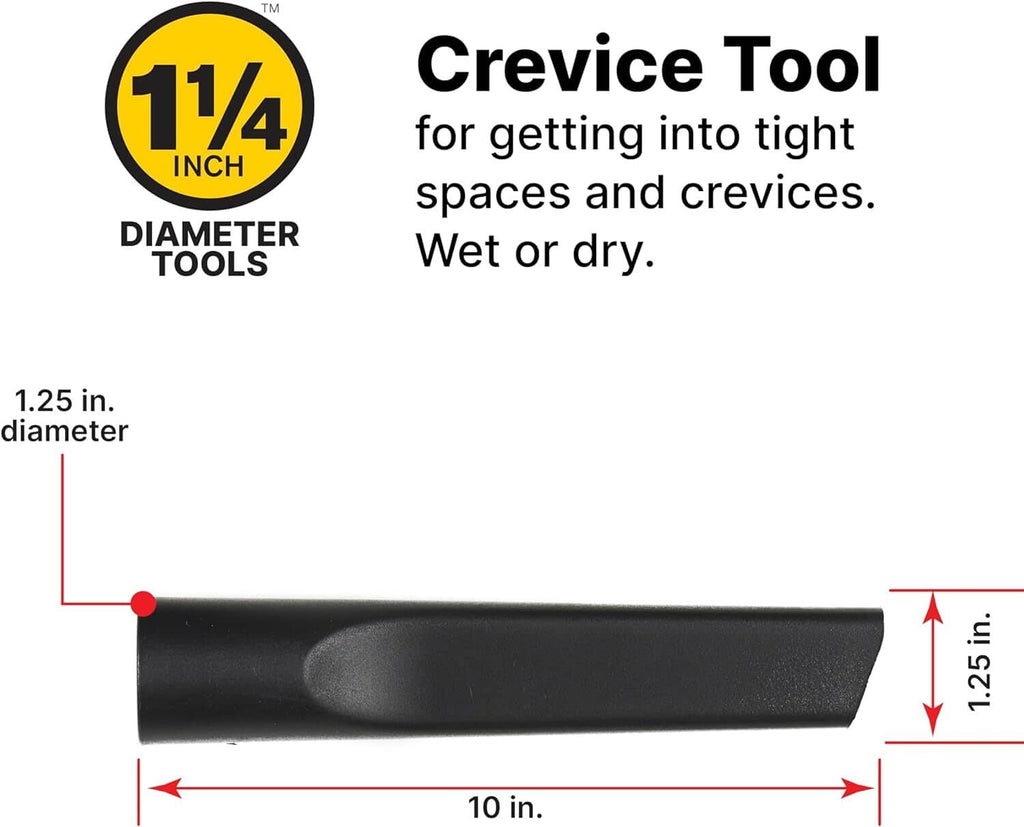 Black crevice tool nozzle attachment for tight spaces, long slim brush opening.