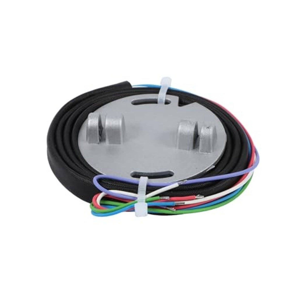 Programmable ignition module with black harness, silver cover, and colored wire leads
