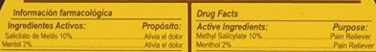 Drug Facts close-up with active ingredients and pain relief info on balm label
