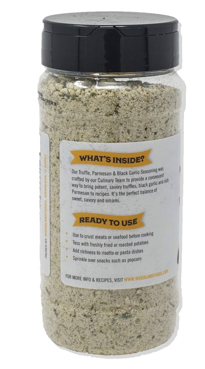 Truffle seasoning jar side label reading What's inside and Ready to use