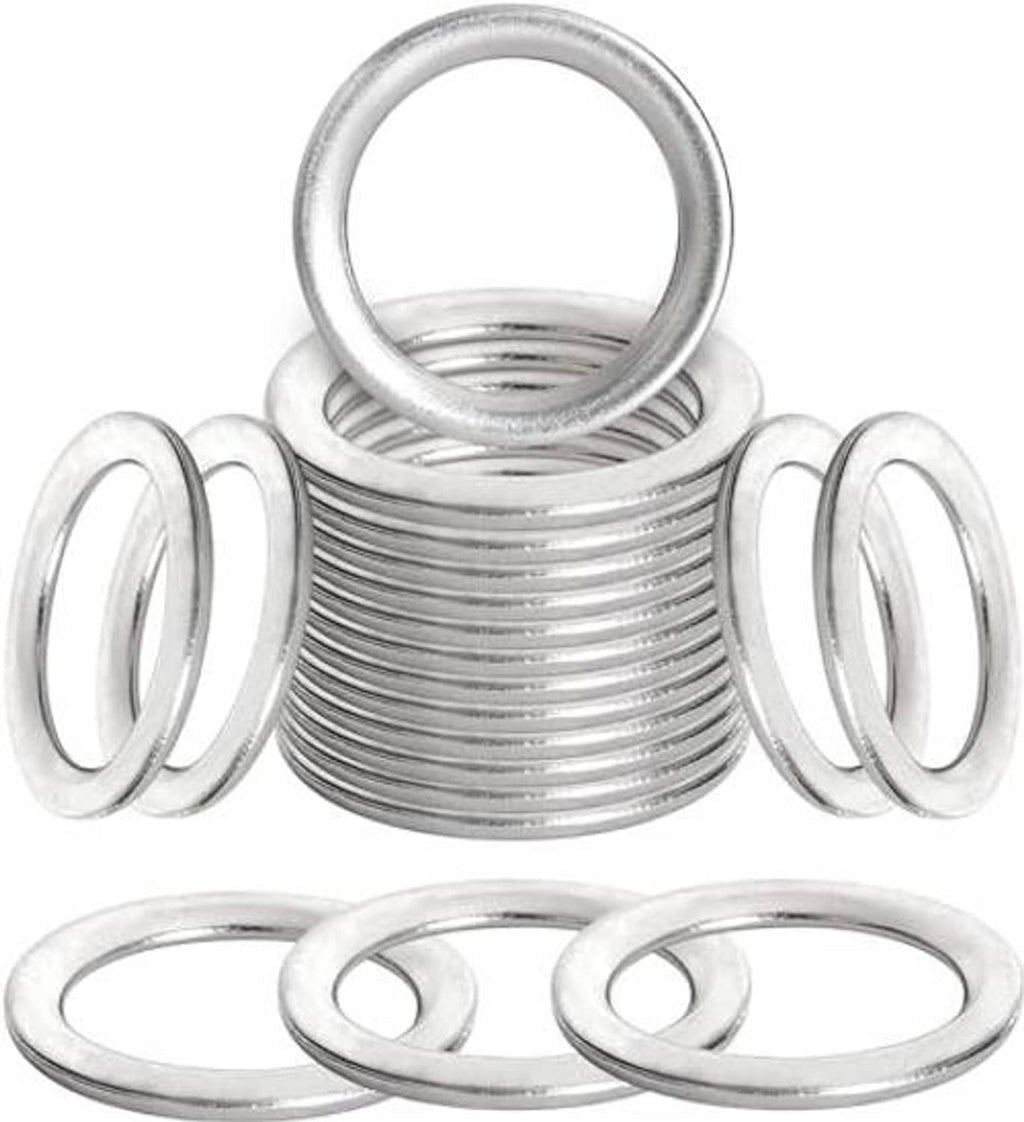 Silver metal crush washer set with coiled center ring and multiple outer rings.