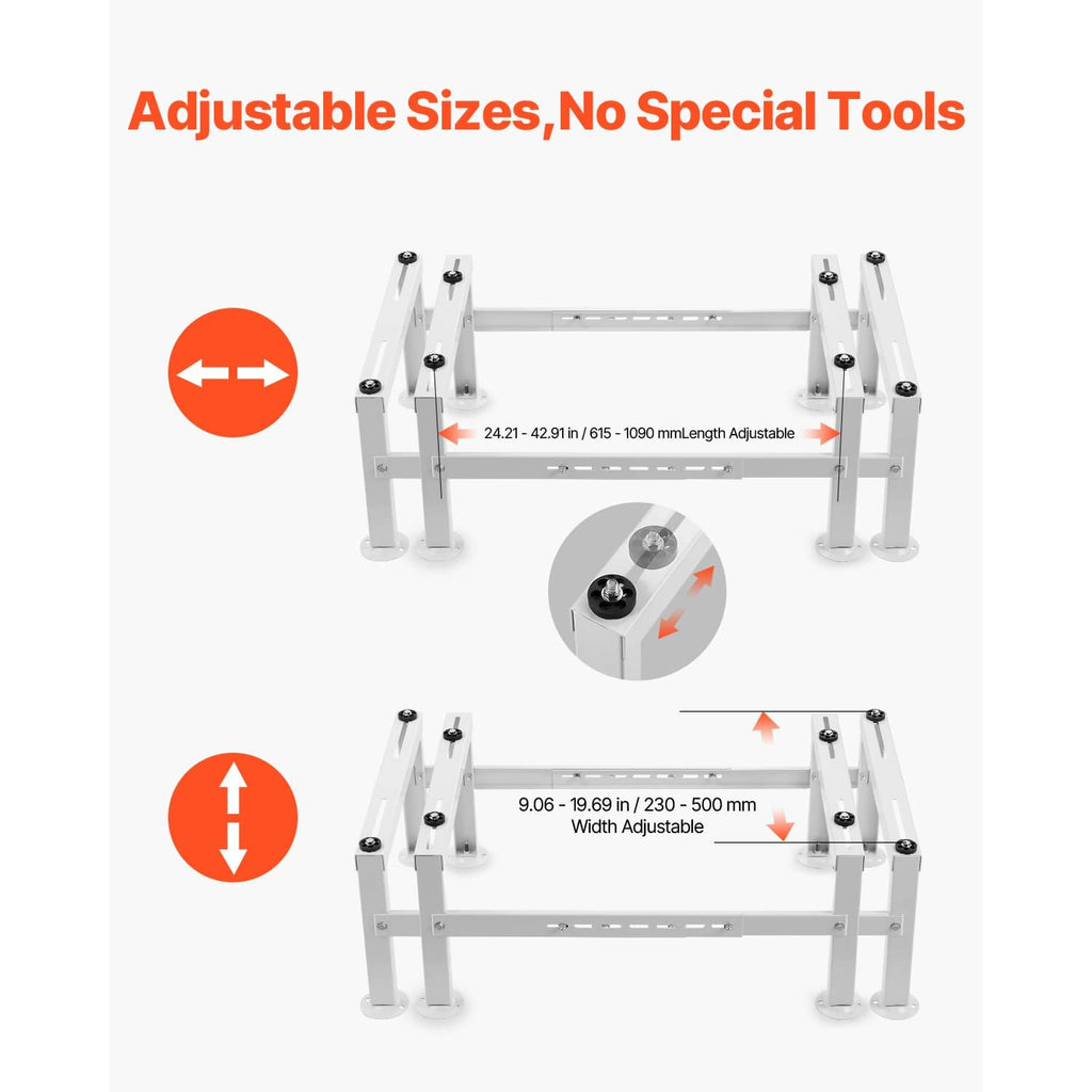 Adjustable mini split mounting stand with height and width adjustment holes